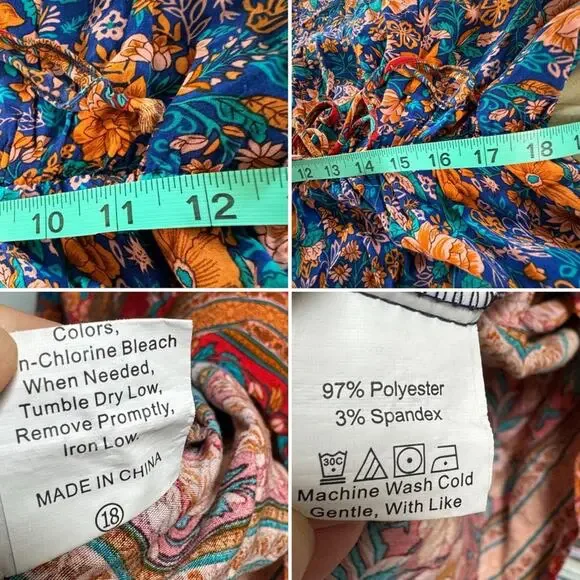 Blue Maxi Dress  Medium Colorful Floral Pretty Garden Boho Easter - Picture 8 of 9